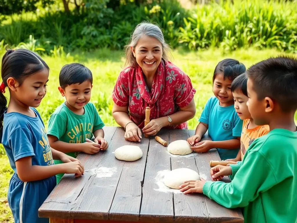 A photograph of participants of all ages gathered around a traditional bread-making oven at the ASSOCIATION MUSEE RURAL BERRY MARCHE, highlighting community engagement and the transmission of culinary heritage.